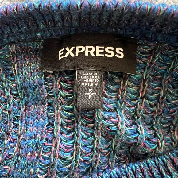Express Open Back Braided Knit Sweater, Multicolored/Blue - Picture 5 of 7